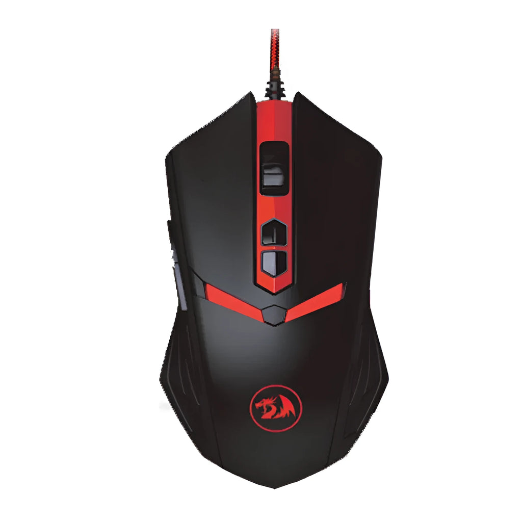 Black and red USB wired optical gaming mouse with 2000 DPI resolution and six buttons