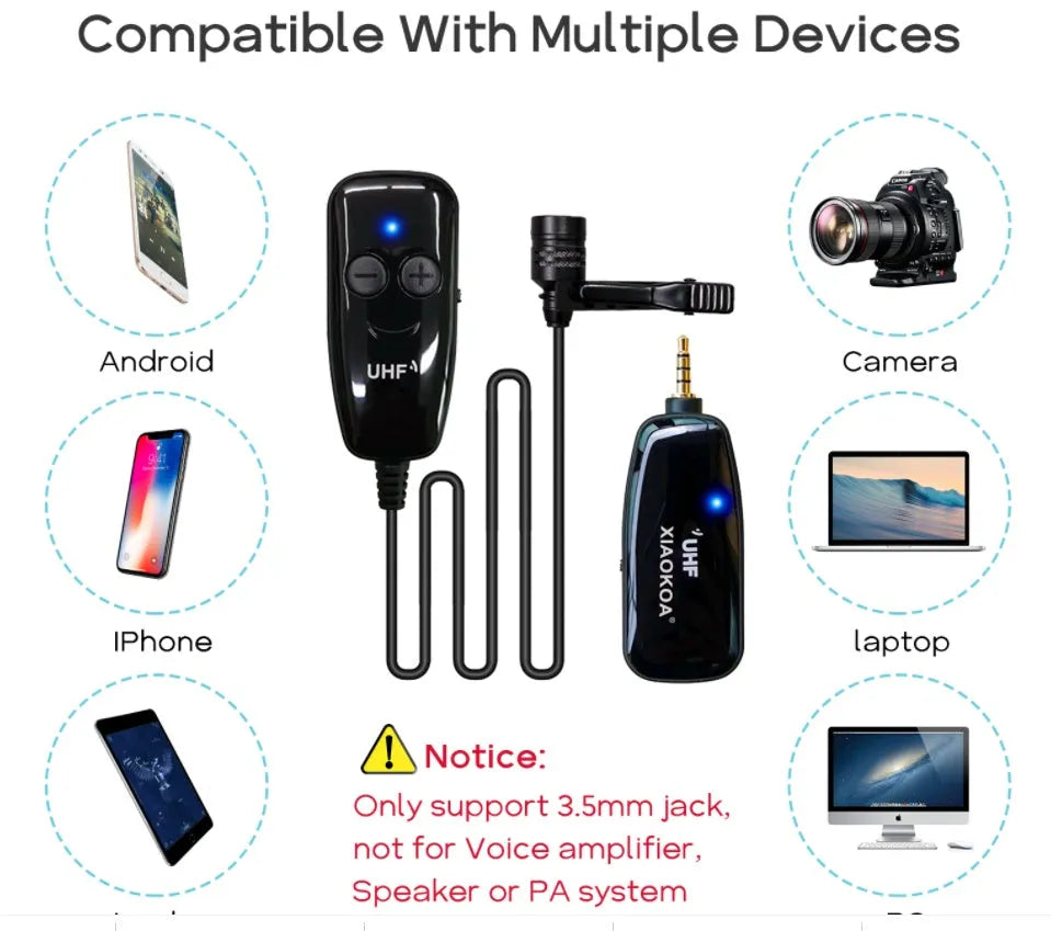 Black omnidirectional lavalier lapel microphone with 3.5mm plug and APS cable for mobile phones