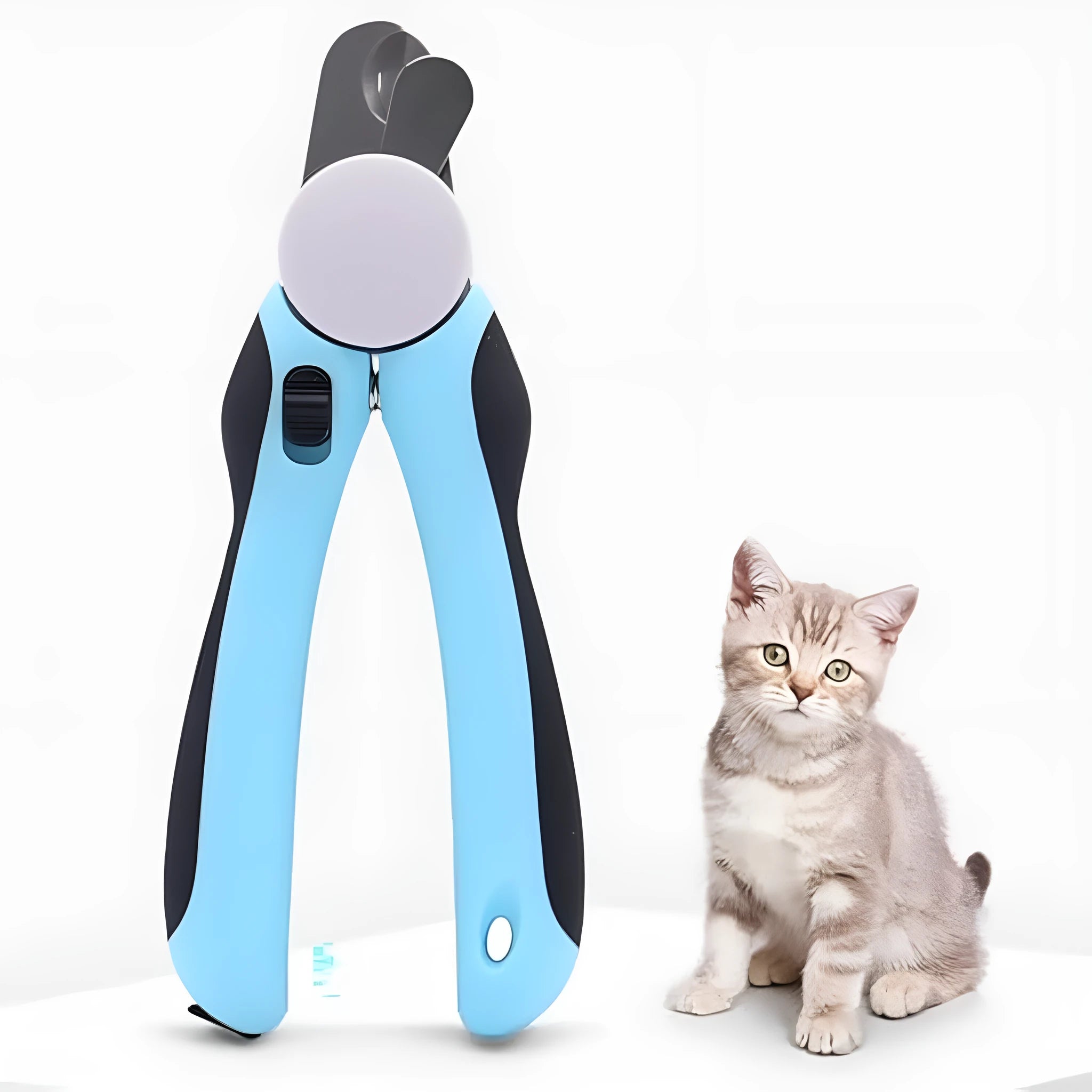 Blue heavy duty dog nail clippers with a safety guard for large breeds and thick nails.
