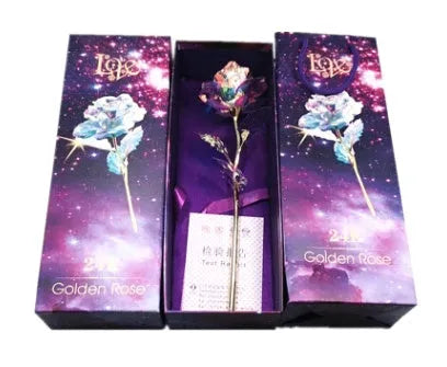 24K luminous colour gold rose flower set in gift box with tote bag