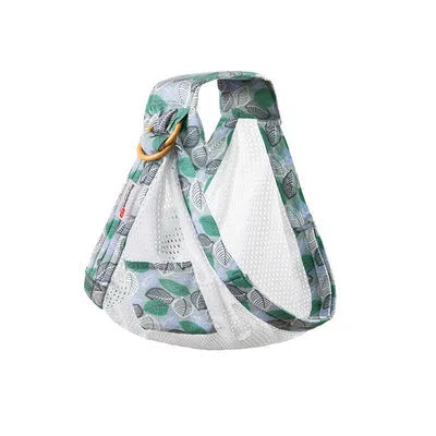 Adjustable baby wrap carrier sling in blue-green cotton and mesh with back support for 0-36 months up to 50kg