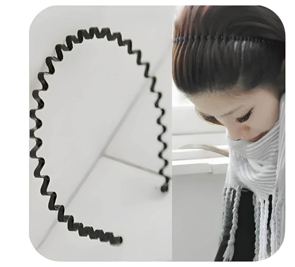 Unisex black alloy wavy headband with wide brim hair ring design
