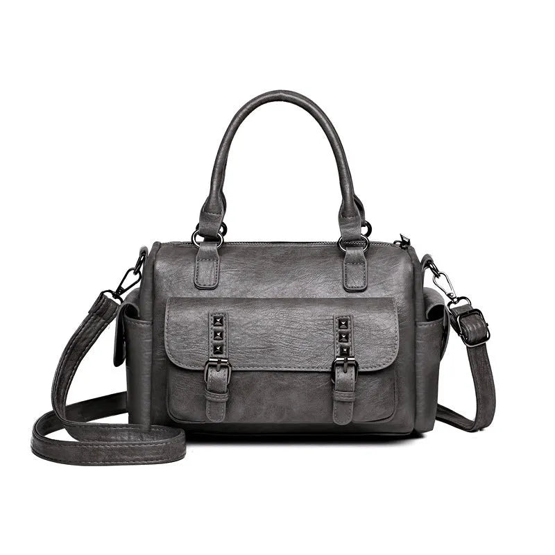 Large capacity vintage messenger bag in horizontal square suitcase shape with PU leather construction