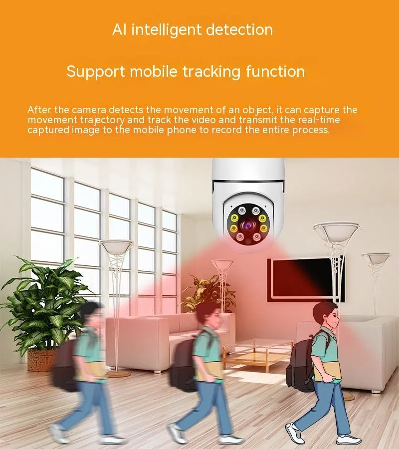 Wireless wifi bulb camera with 1080p resolution and full colour night vision measuring 5cm by 12cm