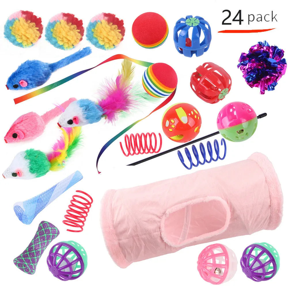 Plastic cat tunnel toy set with colourful accessories in channel designs