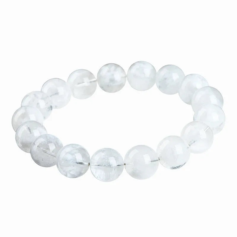 Crystal women's bracelet with natural blizzard snowflake round beads in geometric design featuring Ruyi and Xiangyun elements