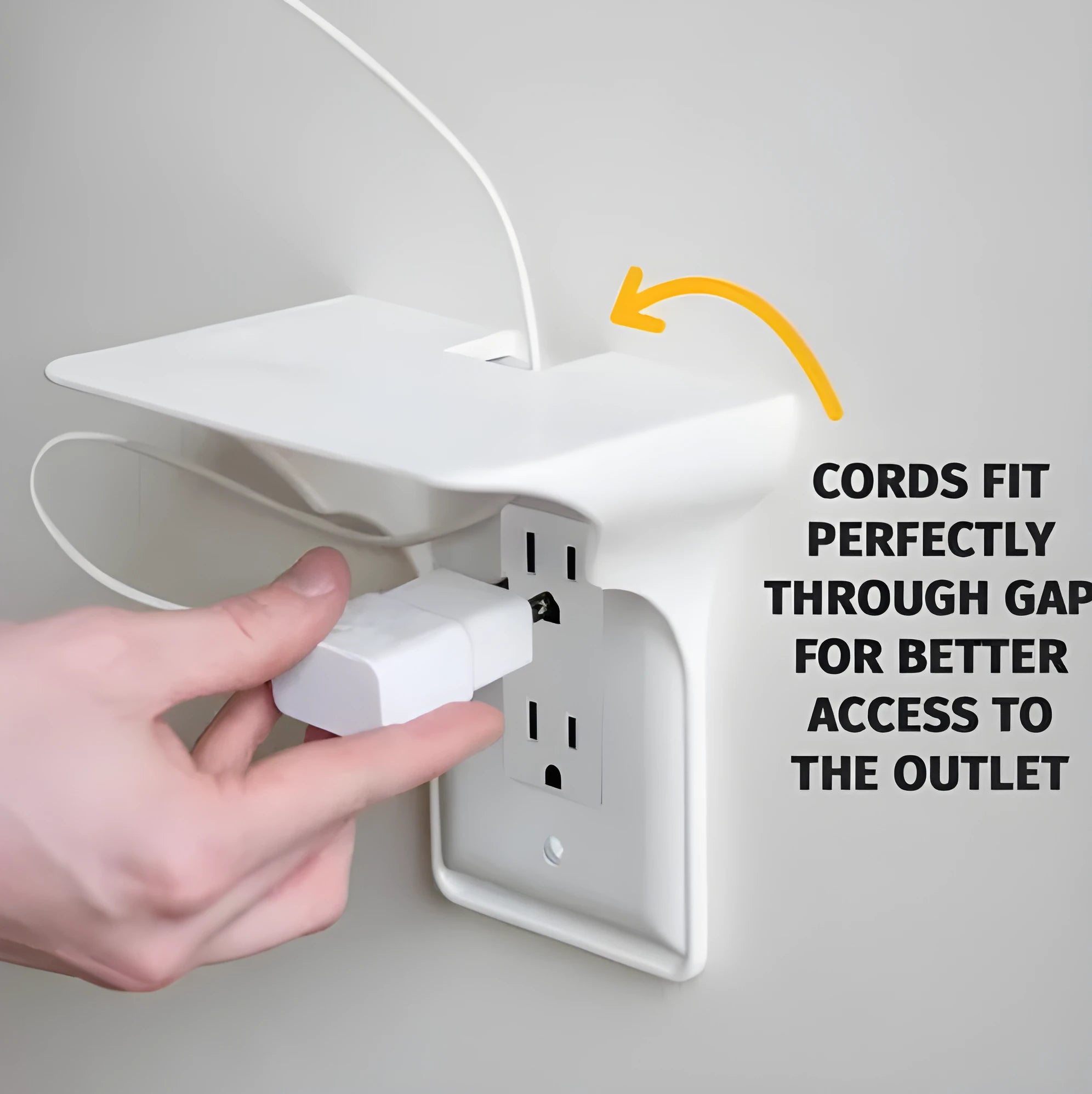White plastic socket storage rack organiser with 14 cm length, 10 cm width, and 15 cm height.