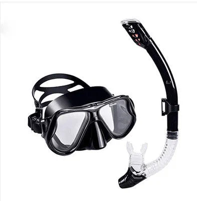 Anti-fog diving mask with PC frame and silicone strap in black, blue, pink or yellow, shown with a test tube.