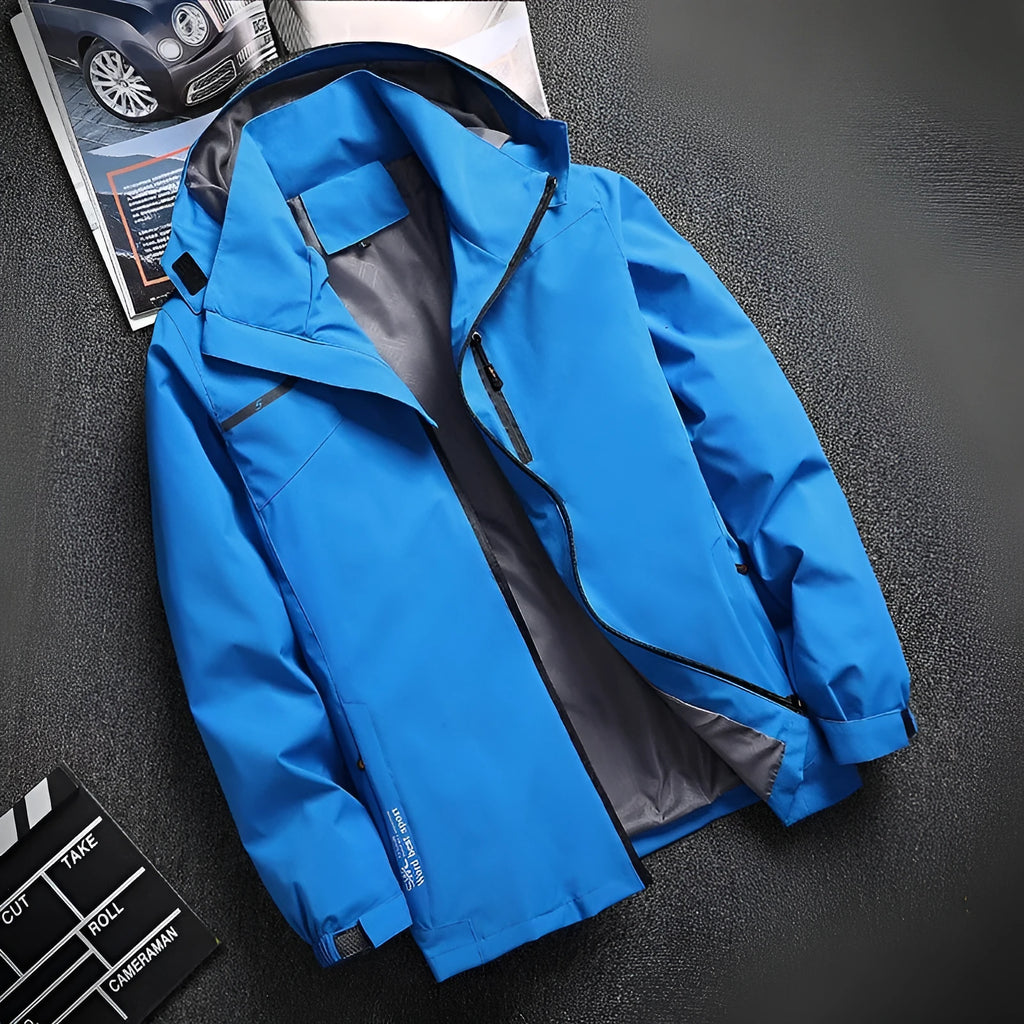 Lightweight waterproof hooded jacket in polyester loose fit, available in multiple colours for spring autumn outdoor wear