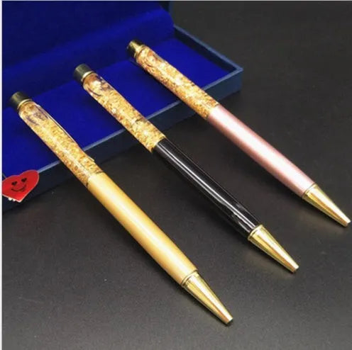 Gold foil metal ballpoint pen 13.8cm retractable fine point black gold pink