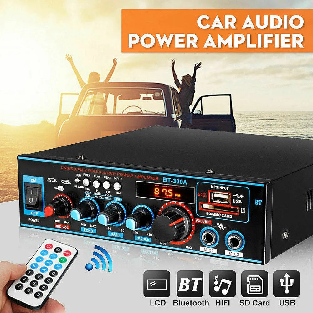 BT-309A-A black dual-voltage Bluetooth power amplifier with recording function