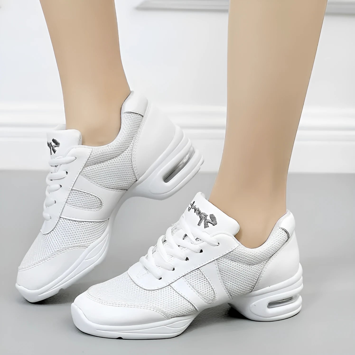 Women's white mesh modern dance shoes with polyurethane sole for dance and running