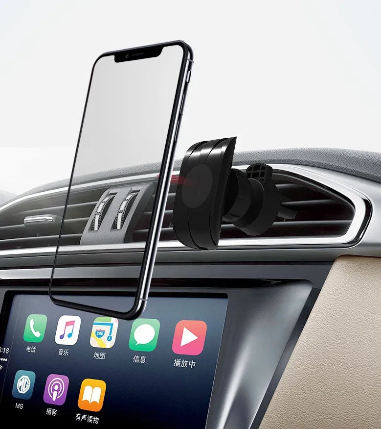 Glory black car phone holder mounted on vehicle air vent holding smartphone