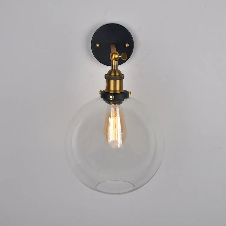 20cm retro round ball glass wall lamp with aluminium holder in amber finish