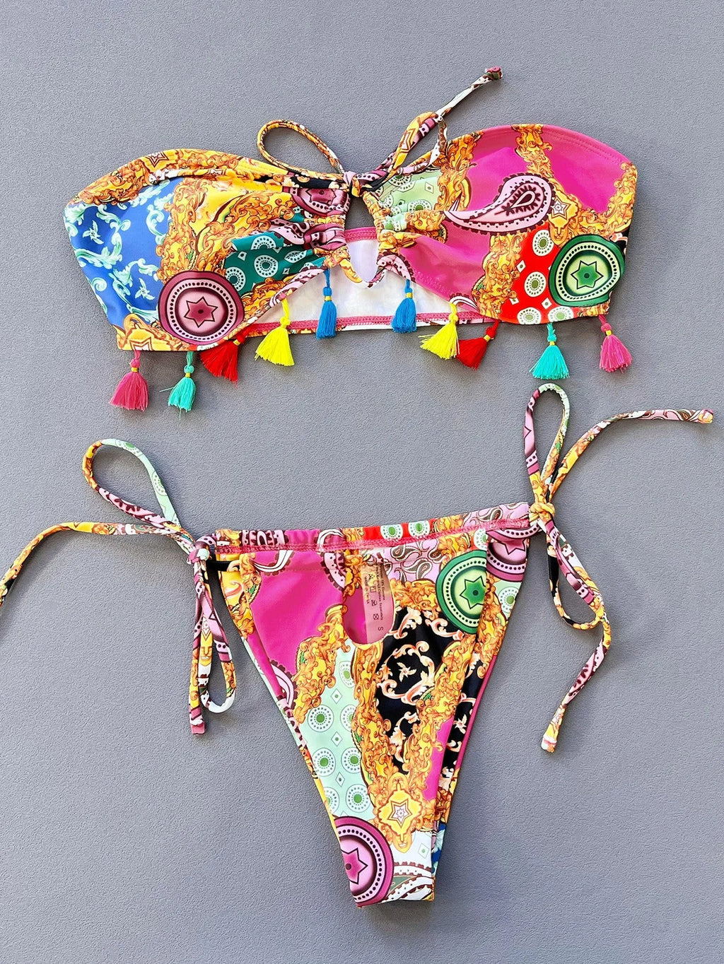 Women's printing design tube top bikini set for swimming and beach