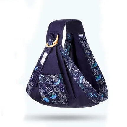 Adjustable baby wrap carrier sling in blue-green cotton and mesh with back support for 0-36 months up to 50kg
