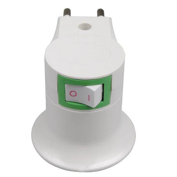 White E27 screw lamp holder with wall plug adapter and inline switch for bulb control