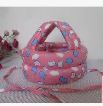 Baby anti collision hat with high-density sponge padding, adjustable headband, breathable cotton outer, colourful design