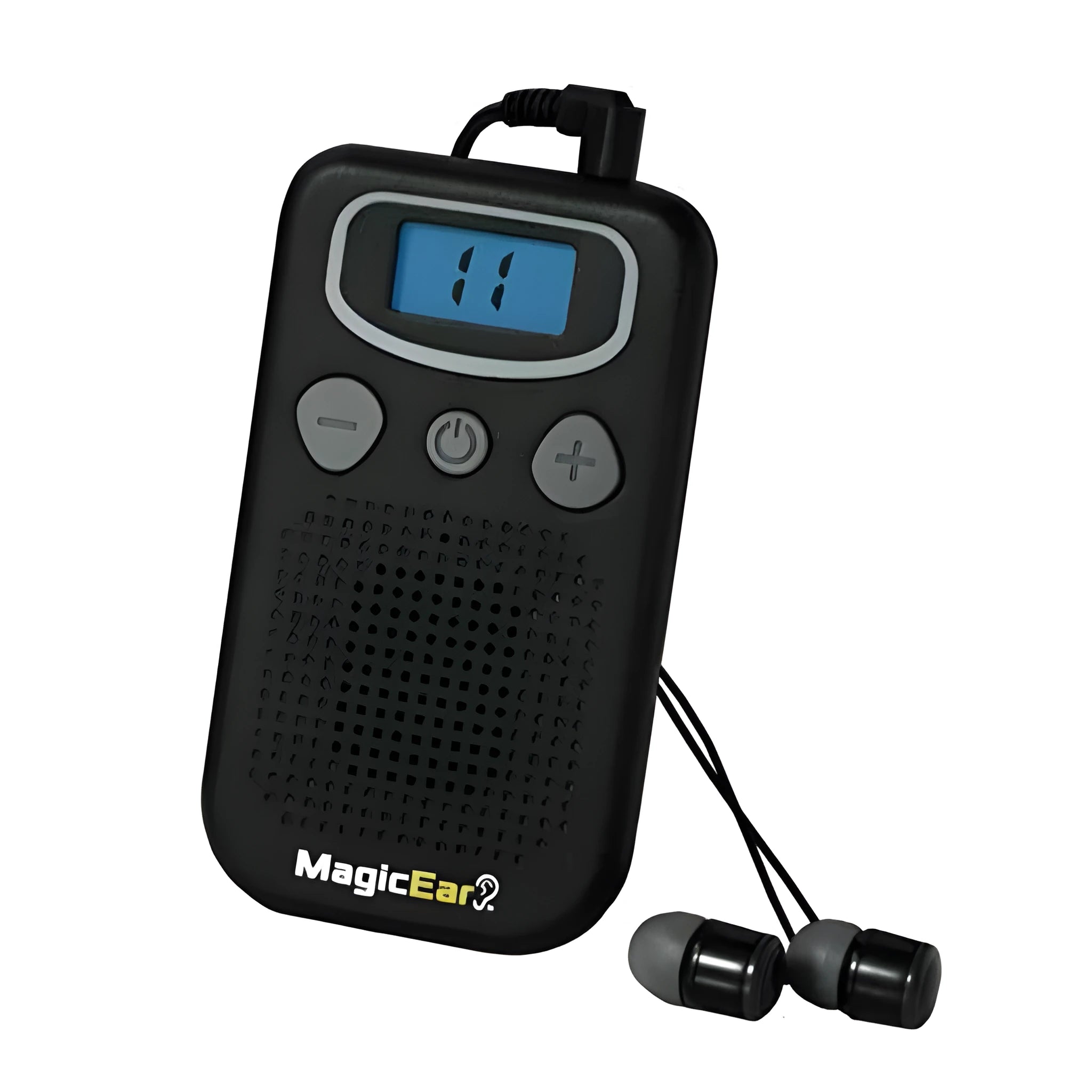 Digital hearing amplifier device with background noise reduction in brilliant colour ABS plastic housing