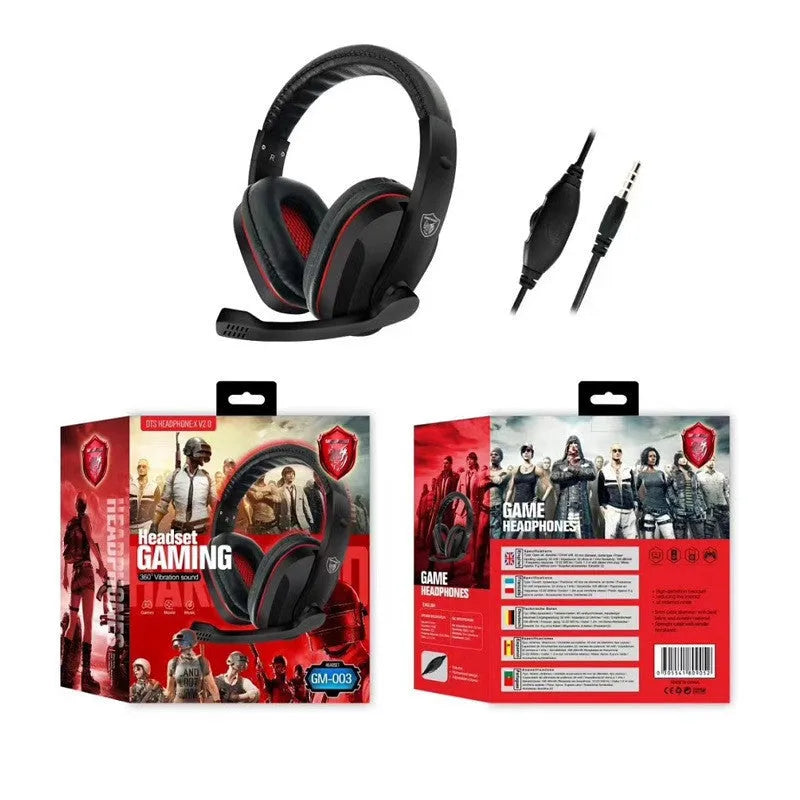 Black wired gaming headset with over-ear cups and a straight 6.3mm audio plug on a 1.2m cable.