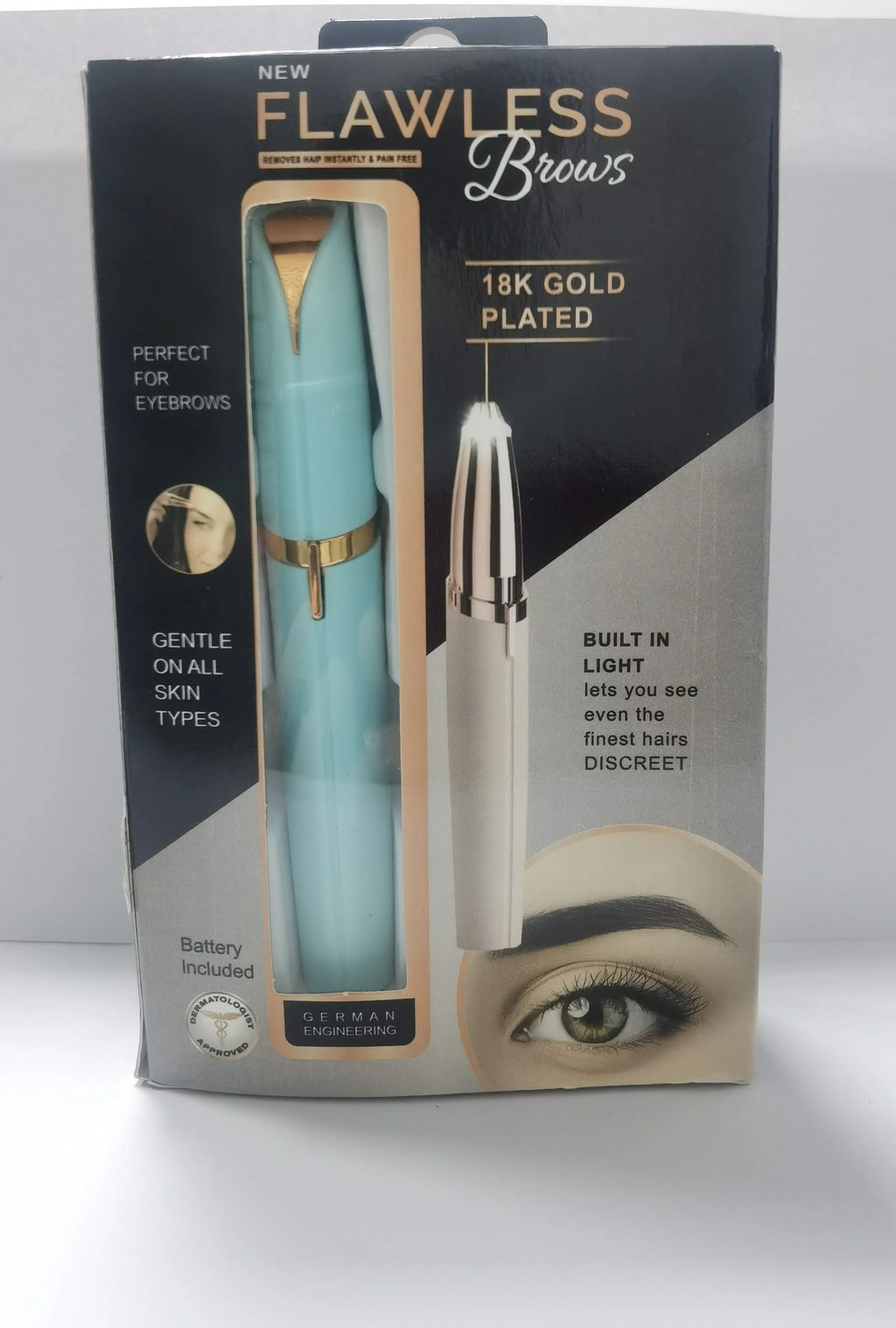 Mini electric eyebrow trimmer lipstick style with LED light and gold plated head for painless hair removal