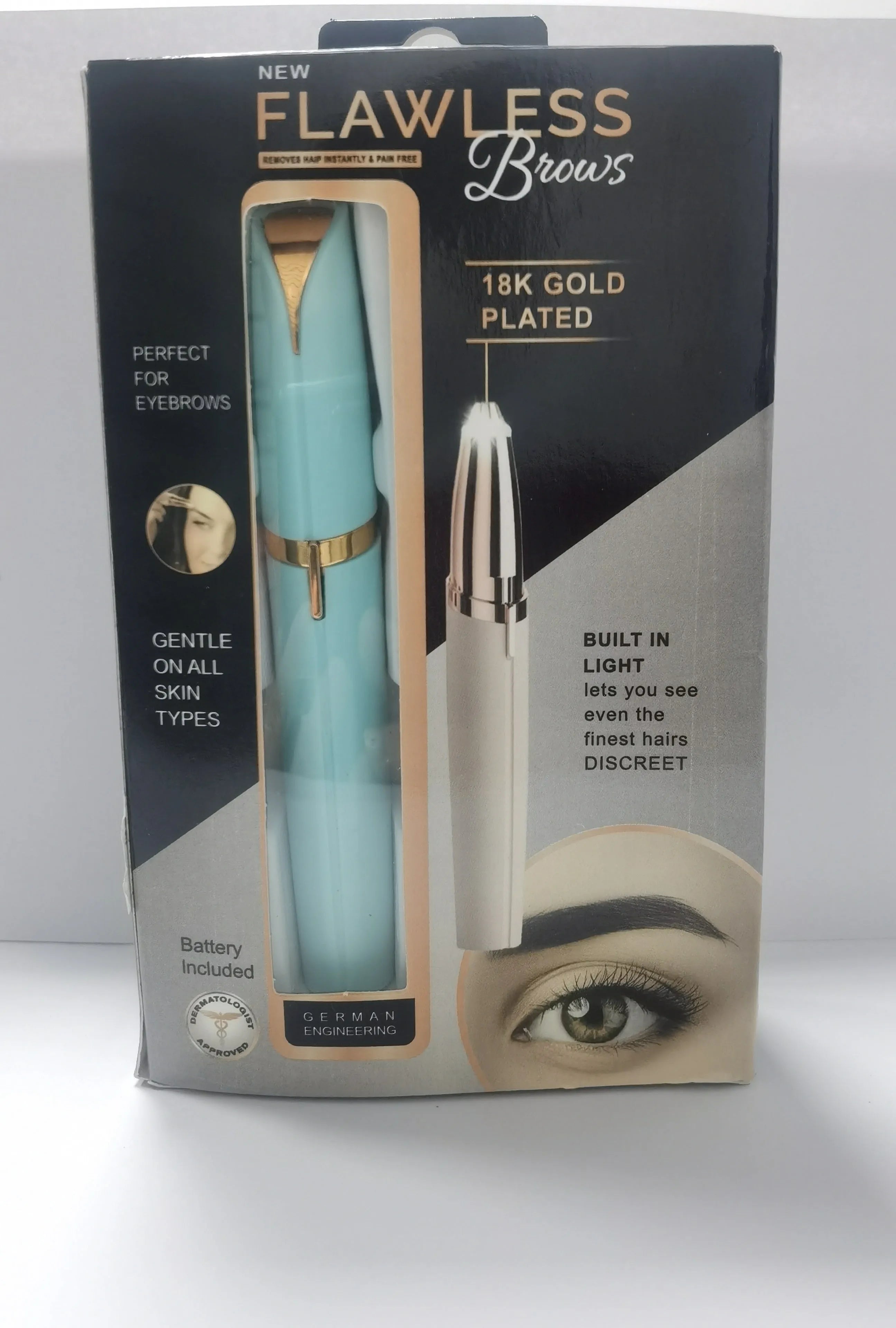 Mini electric eyebrow trimmer lipstick style with LED light and gold plated head for painless hair removal