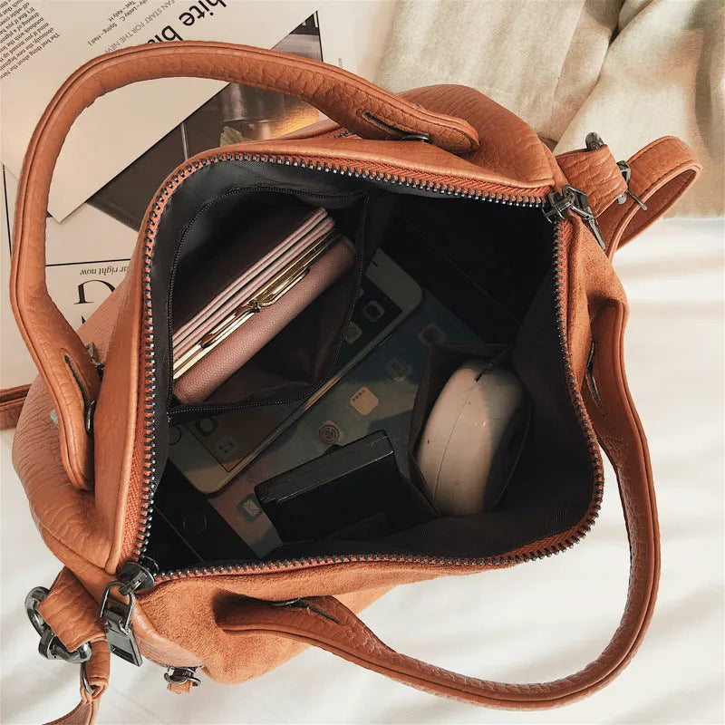 Large soft PU women's tote shoulder bag in black, brown, or grey colour