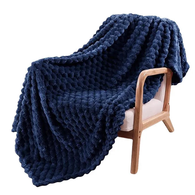 Children's soft plaid polyester blanket in camel colour, shown in a 90x90 inch size.