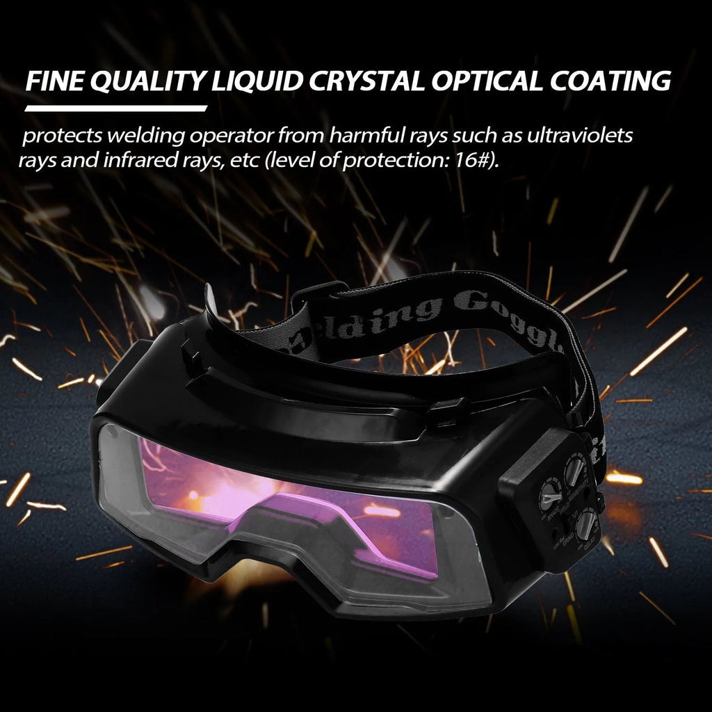 Black automatic darkening welding mask with adjustable shade range and 122.5x35mm viewing area