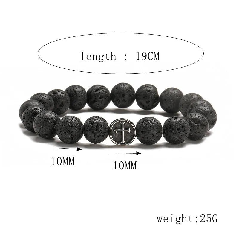Volcanic brown agate bracelet with stainless steel clasp, geometric 19mm diameter design