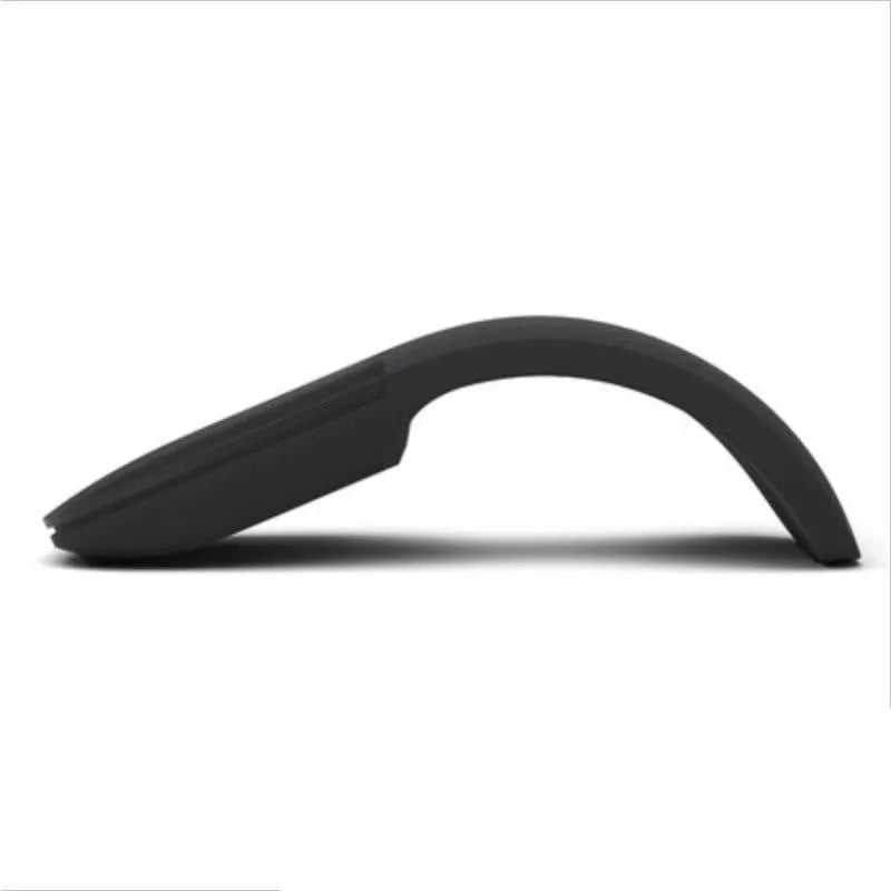 Folding wireless Bluetooth mouse showing compact design with touch surface and portable folded position