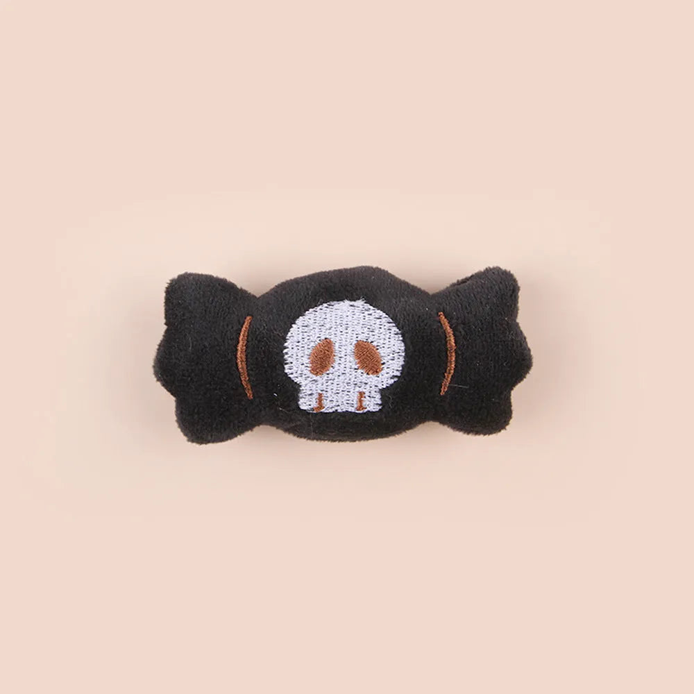 Small plush cat teaser wand toy with candy pattern design for interactive feline play