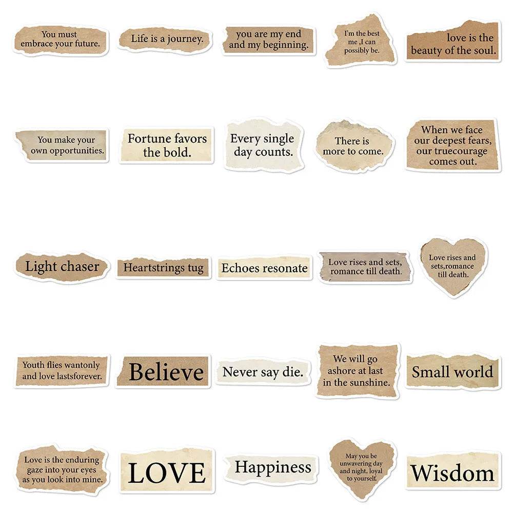 25 torn English letter design waterproof PVC stickers for laptops and notebooks
