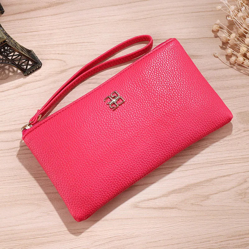 Long European style PU leather phone wallet handbag with zipper closure in multiple colour options
