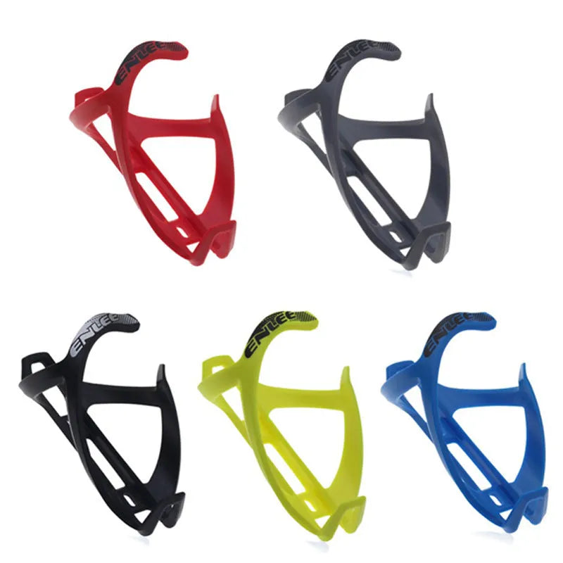 Plastic mountain bike water bottle cage in fluorescent yellow mounted on bike frame