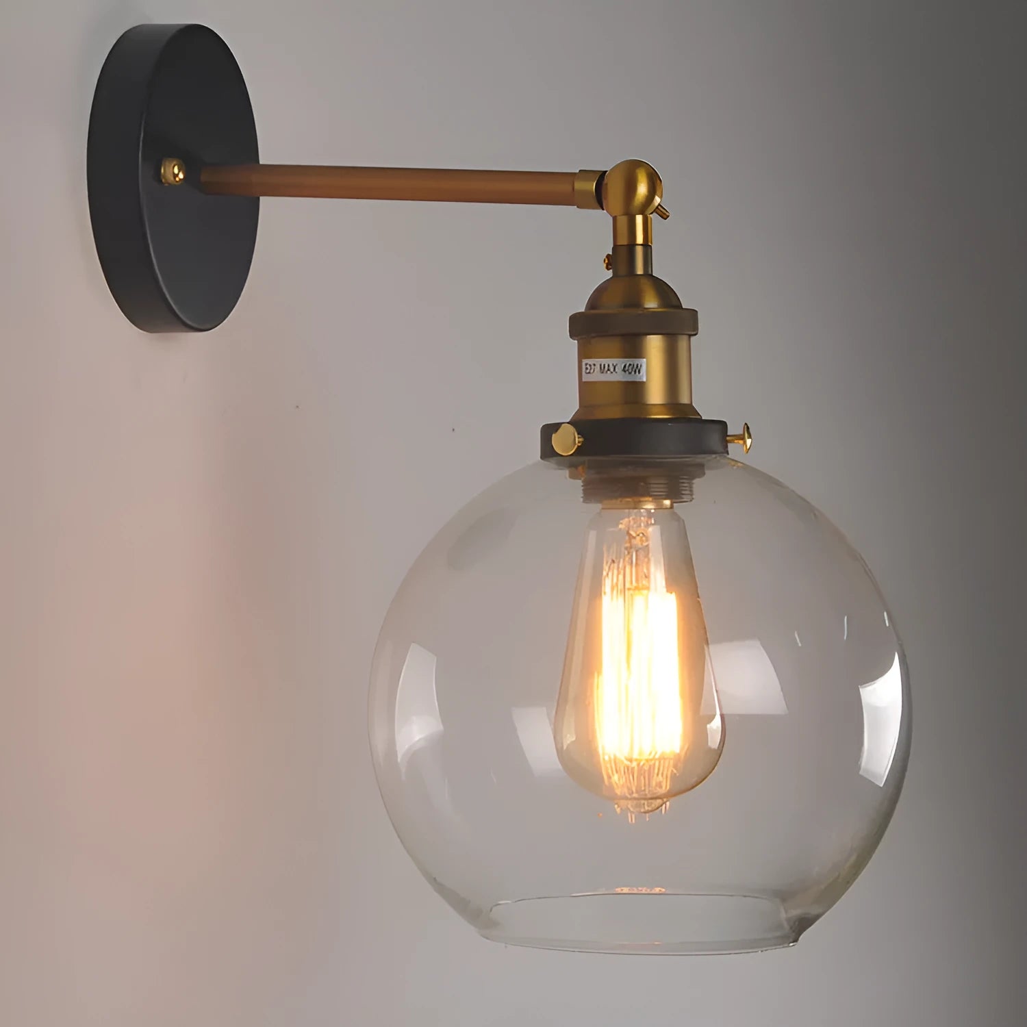 20cm retro round ball glass wall lamp with aluminium holder in amber finish