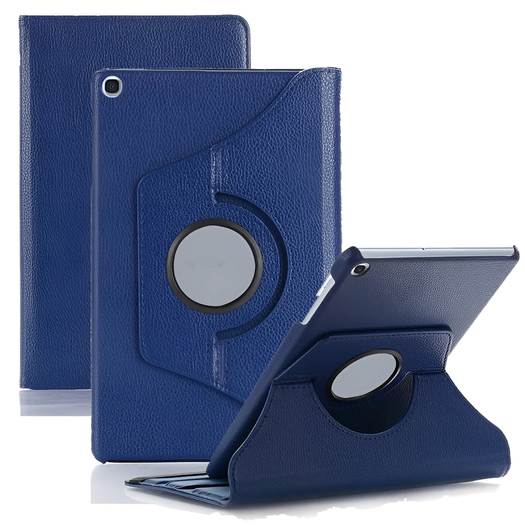 iPad Pro rotating protective sleeve in imitation leather showing clamshell design with twelve colour options