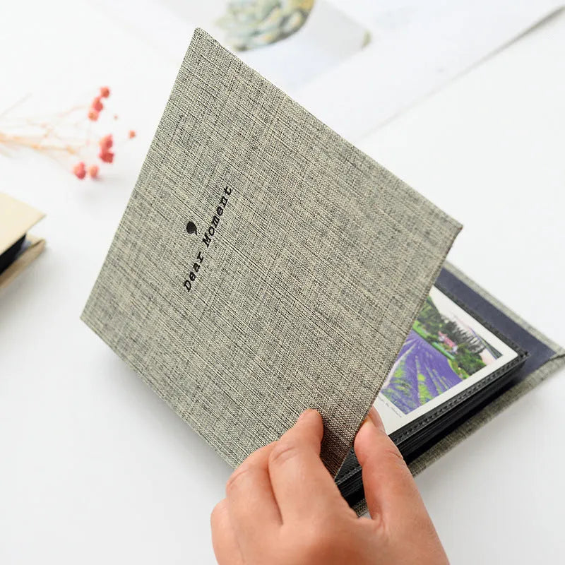 Cotton and linen loose-leaf pocket photo album for 3-inch and 5-inch prints with PP cover, beige colour