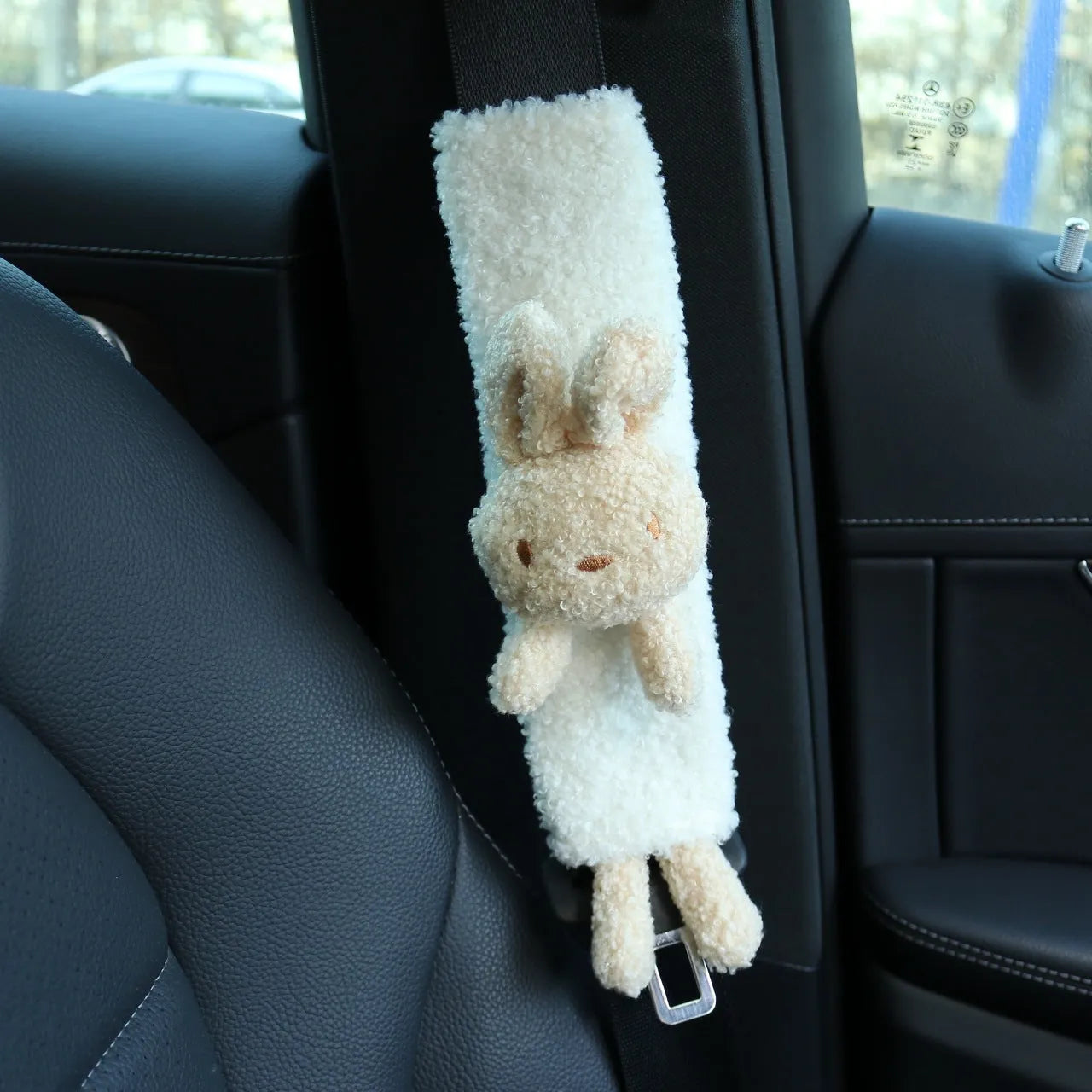 Cartoon animal car seatbelt shoulder protector in lamb wool with rabbit and bear designs