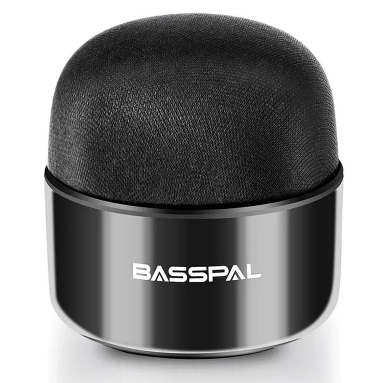 Black portable mini waterproof Bluetooth speaker showing button controls.
