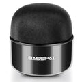 Black portable mini waterproof Bluetooth speaker showing button controls.