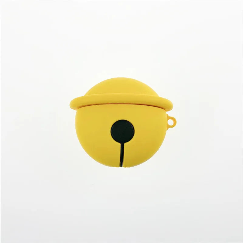 Yellow silicone protective case with a bell charm for 1st and 2nd generation AirPods.