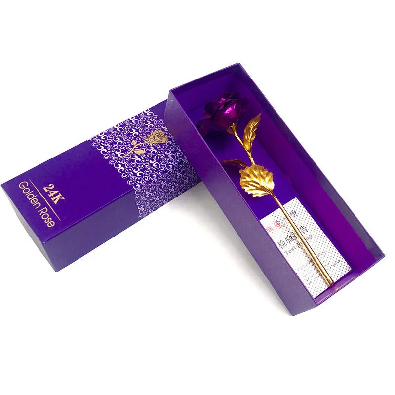 24K luminous colour gold rose flower set in gift box with tote bag