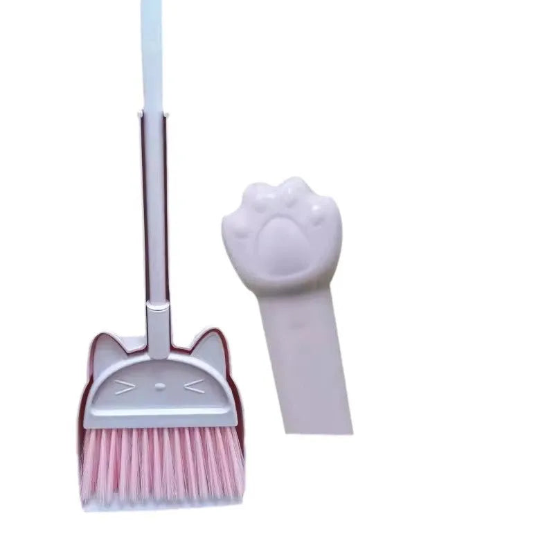 Plastic broom and dustpan set with rotating brush head in beige, green, or purple colour options