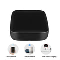 Black universal infrared remote control with voice control and WiFi connectivity features
