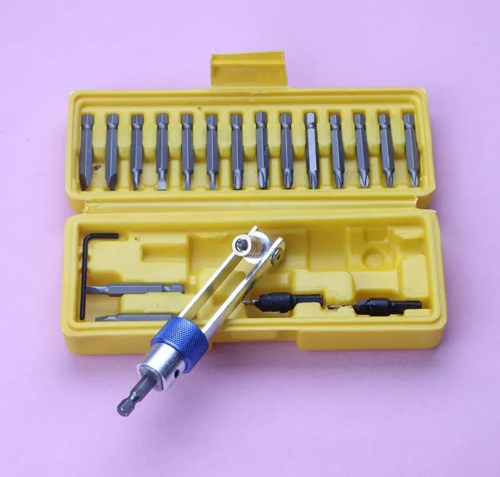 Half Time Drill driver attachment with swivel head and set of drill and screwdriver bits