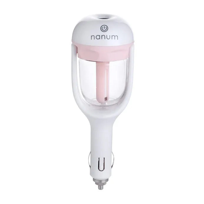 Portable car humidifier and air freshener diffuser with adjustable nozzle for vehicle use