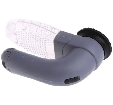 Grey portable electric pet hair vacuum cleaner with soft rubber head for dogs and cats.