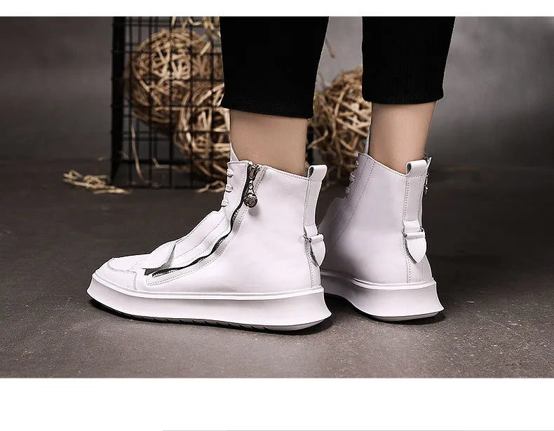 Men's black and white winter ankle boots with high-top sneaker design and PU leather microfiber upper
