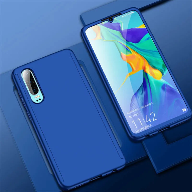 Full cover hard PC phone case with tempered film for Huawei P30 Pro in Black